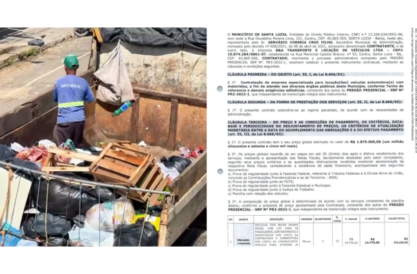 LIXO MILIONÁRIO EM SANTA LUZIA: CONTRATO DE R$ 1,8 MILHÃO, CARRO DO LIXO SUMIDO E PREFEITURA COM VEÍCULO PRÓPRIO EM DESTROÇOS