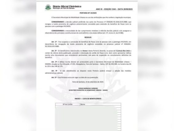  PREFEITURA DE FEIRA DE SANTANA DIVULGA NOMES DE MAIS DE 600 PESSOAS COM HIV AO SUSPENDER BENEFÍCIO